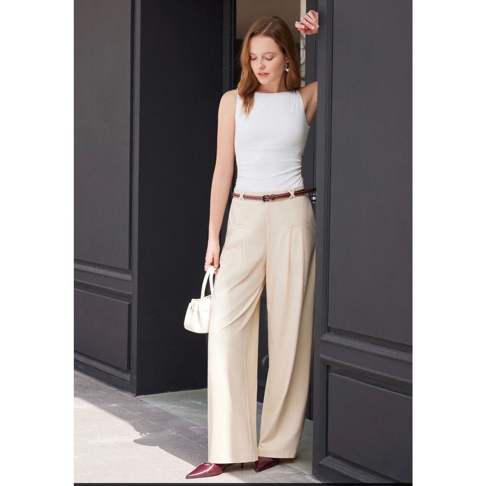 Brand New OGL Women's Size S Mid Rise Wide Leg Trousers Bamboo Ponte